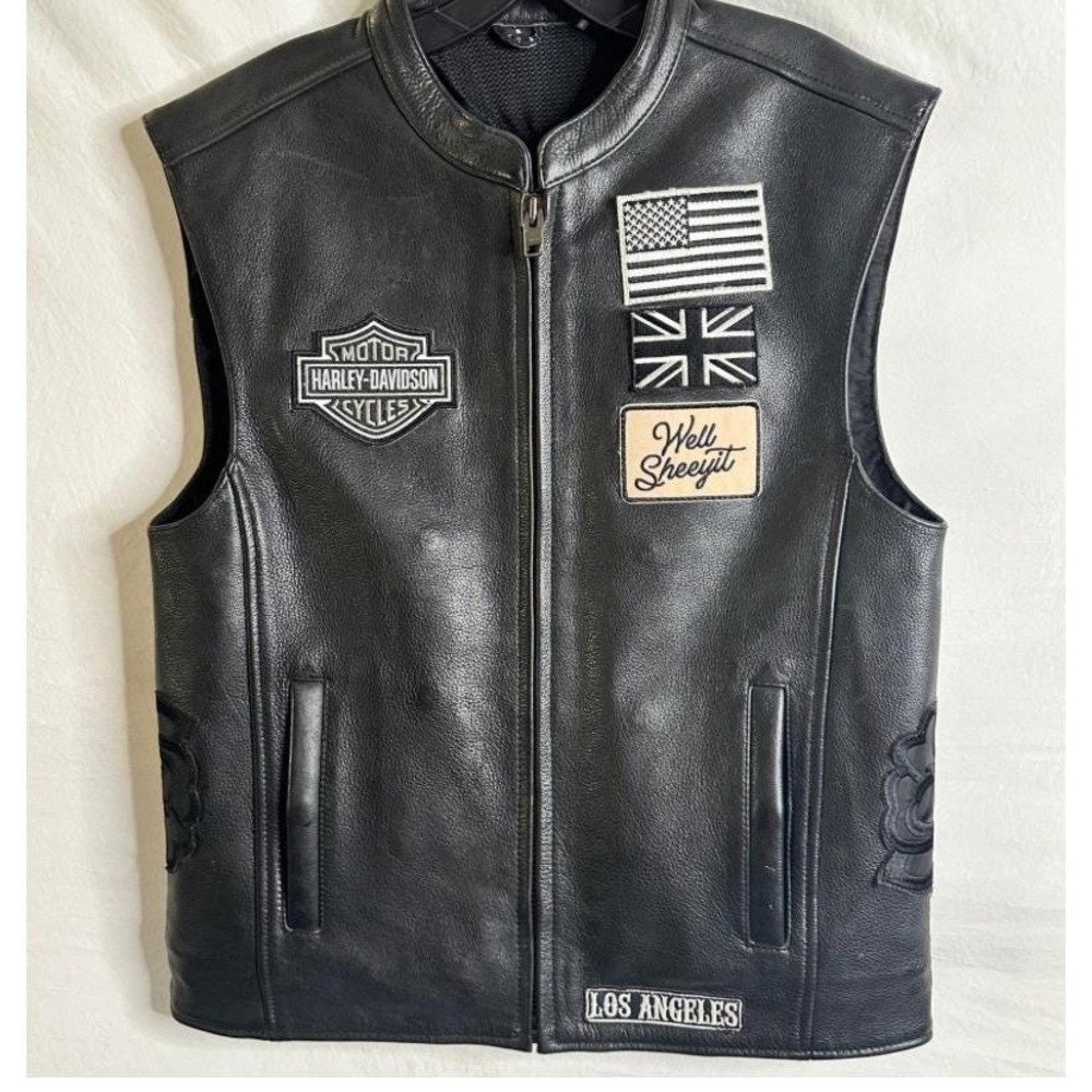 HARLEY DAVIDSON Small Custom Eagle Leather Biker Motorcycle Vest HD Patches S - Picture 2 of 16